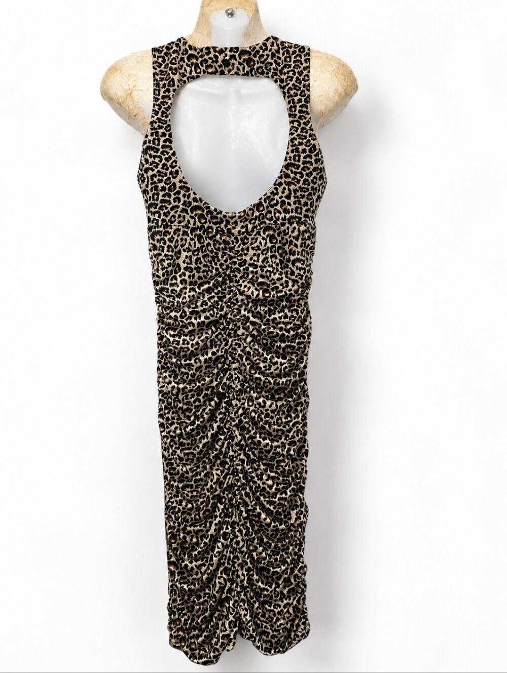 Vintage Y2K Le Château leopard Print Ruched Dress Size M - Picture 3 of 12